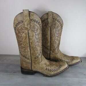 Circle G Corral Women's Embroidery Square Toe Western Boots Light Sand